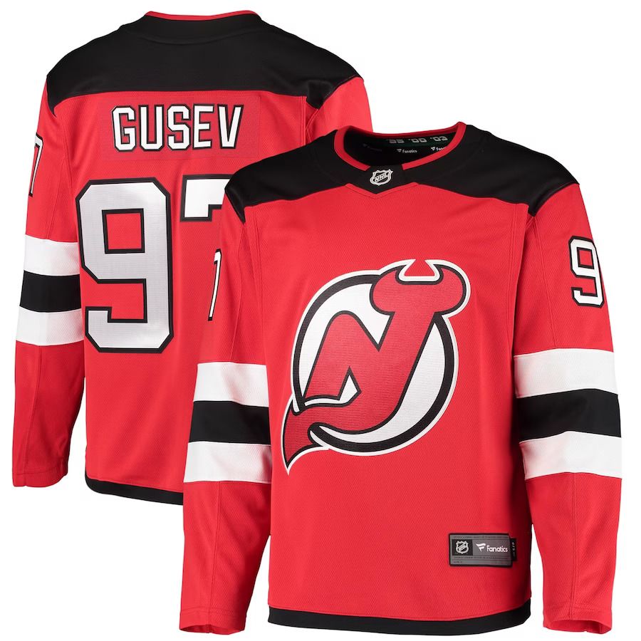Men New Jersey Devils 97 Nikita Gusev Fanatics Branded Red Home Breakaway Player NHL Jersey